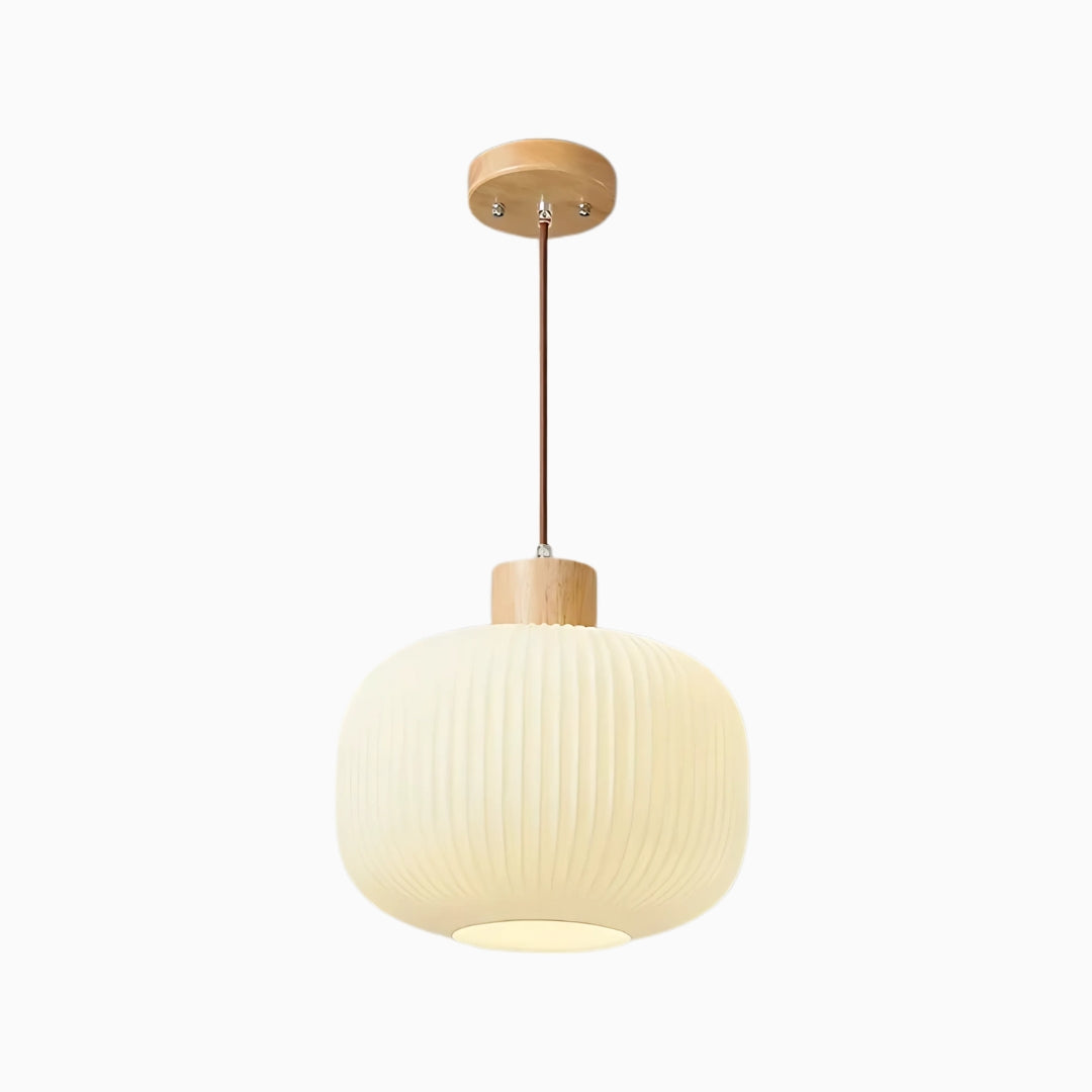 Hai | Wood and Striped Milk Glass Pendant Light