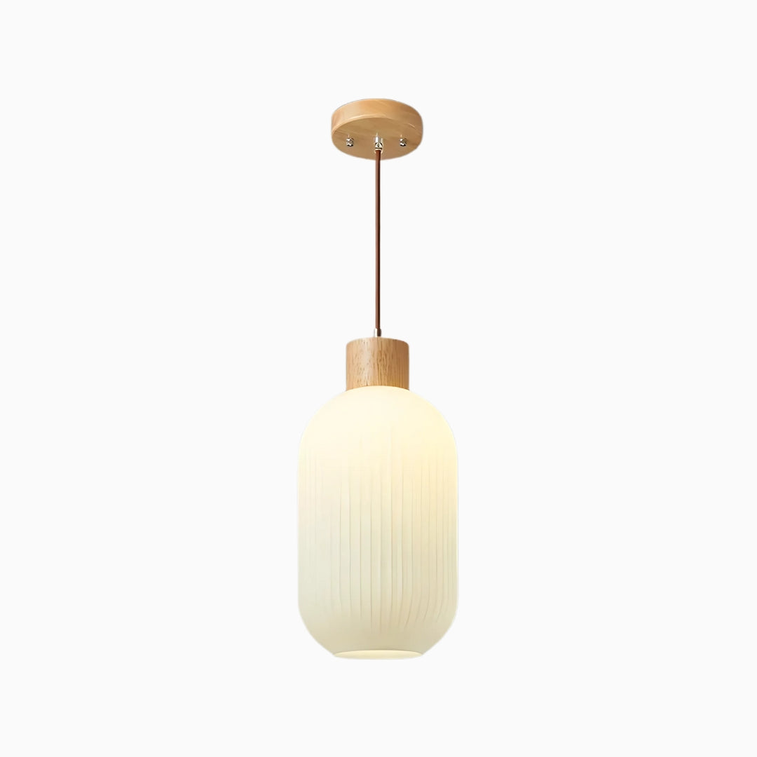 Hai | Wood and Striped Milk Glass Pendant Light
