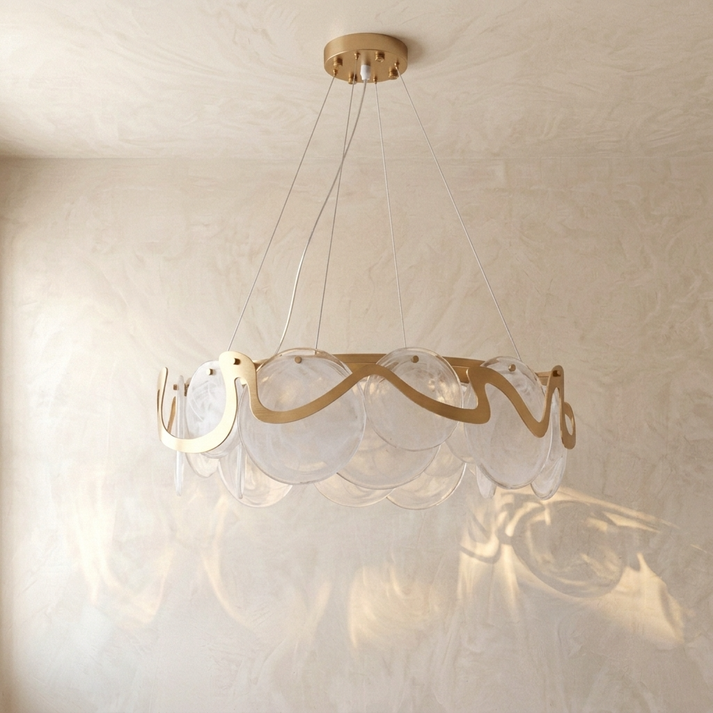 Aurora Glass Chandelier | Glass &amp; Brass Ring Chandelier