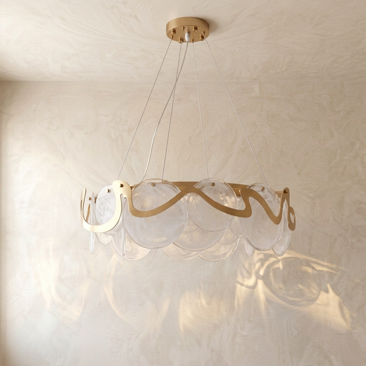 Aurora Glass Chandelier | Glass &amp; Brass Ring Chandelier
