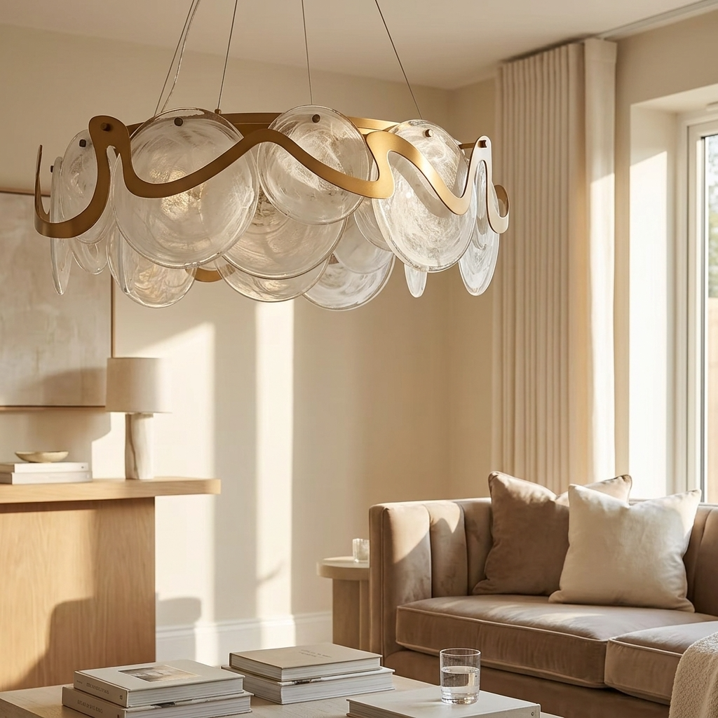 Aurora Glass Chandelier | Glass &amp; Brass Ring Chandelier