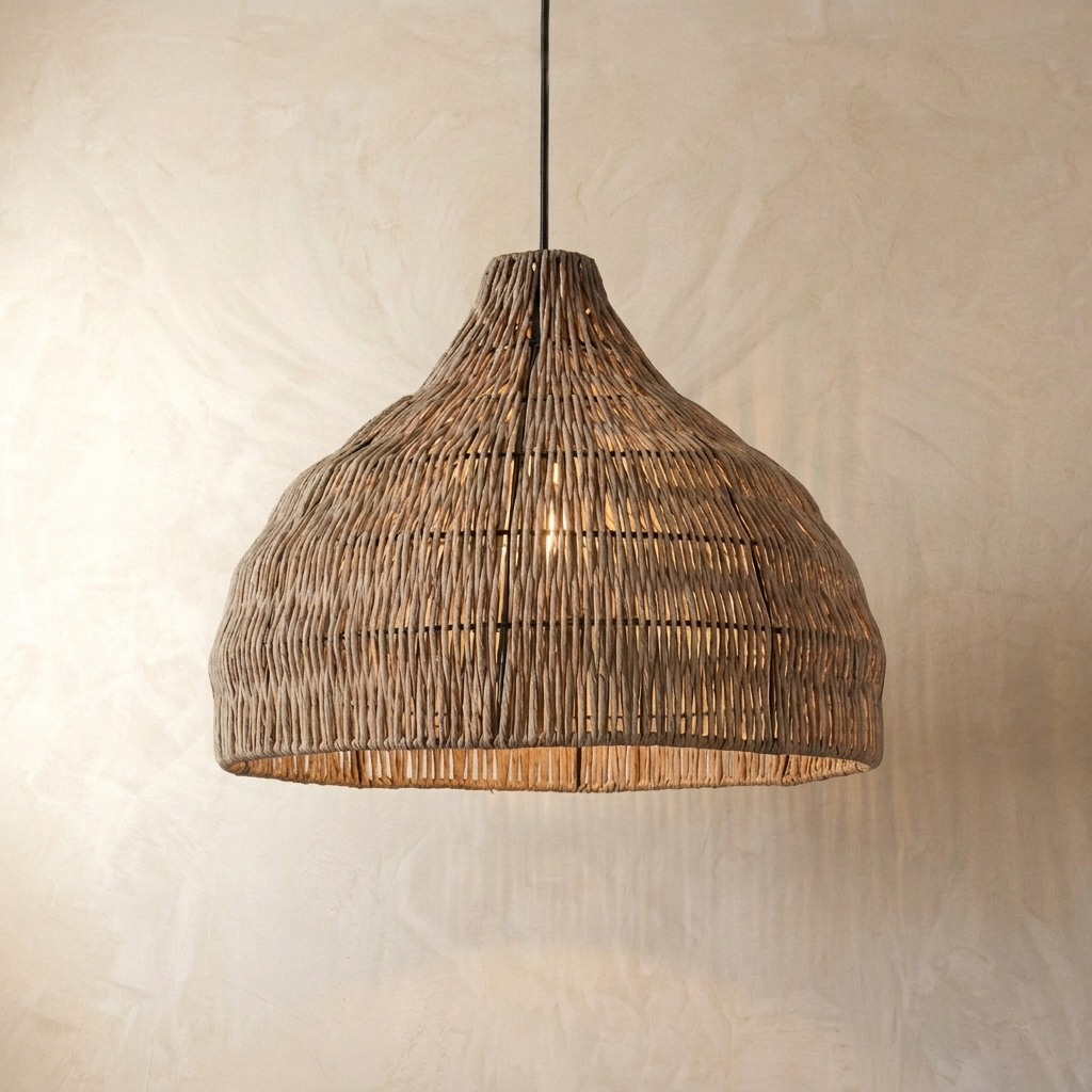 Japanese Handwoven Wicker Pendant Light