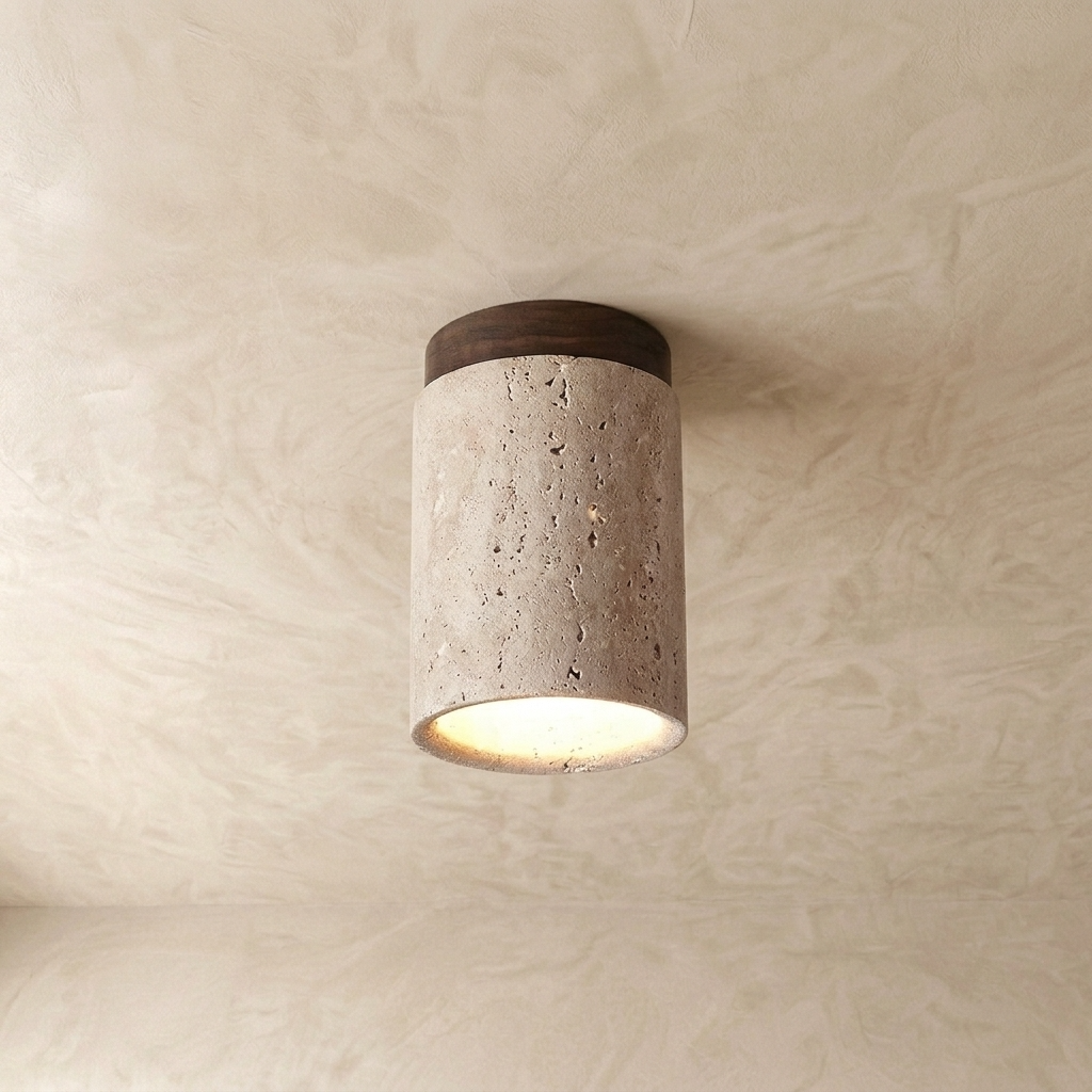 Griva | Travertine &amp; Wood Ceiling Light
