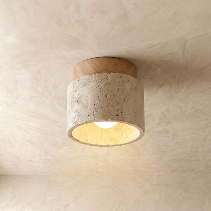 Griva | Travertine &amp; Wood Ceiling Light