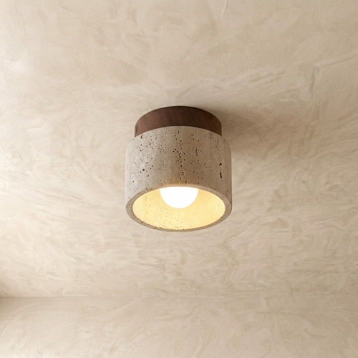Griva | Travertine &amp; Wood Ceiling Light