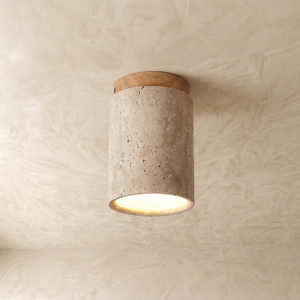 Griva | Travertine &amp; Wood Ceiling Light