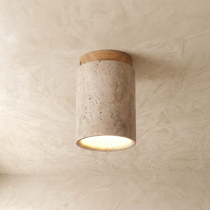 Griva | Travertine &amp; Wood Ceiling Light
