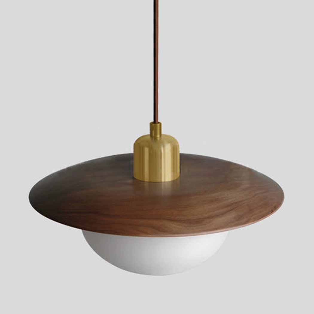 Bunn | Wood Disc and Milk Glass Pendant Light