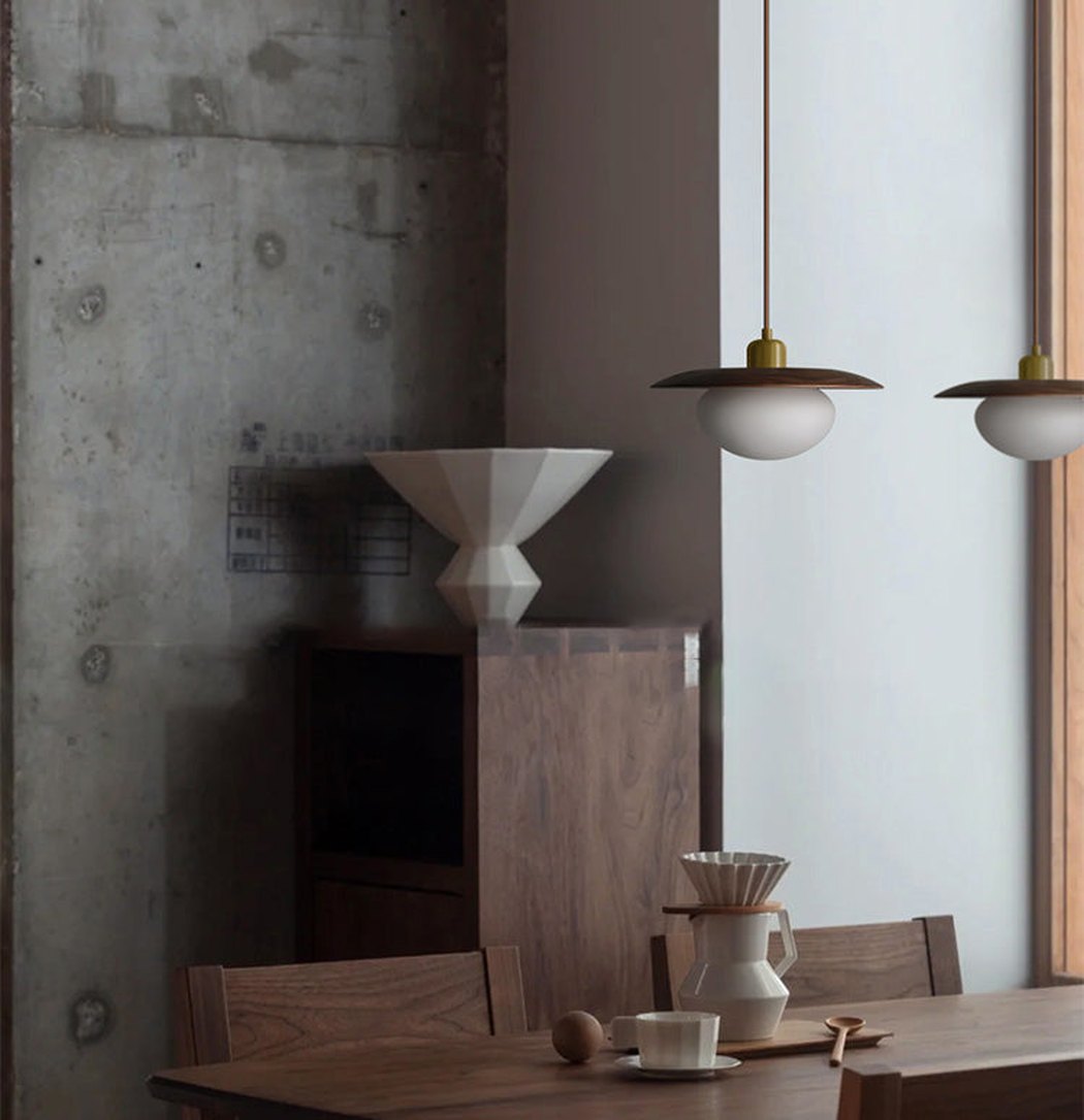 Bunn | Wood Disc and Milk Glass Pendant Light