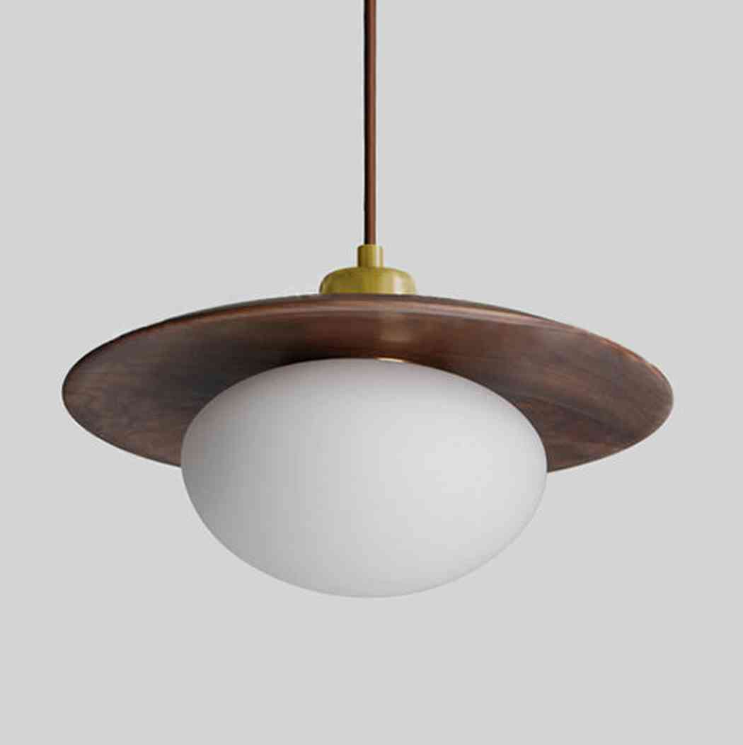 Bunn | Wood Disc and Milk Glass Pendant Light