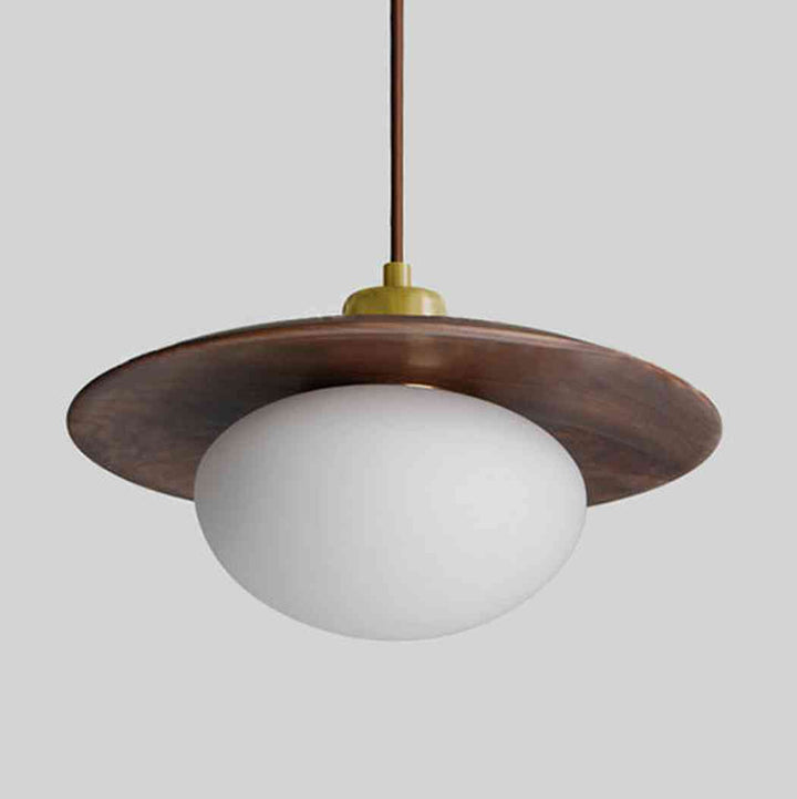 Bunn | Wood Disc and Milk Glass Pendant Light
