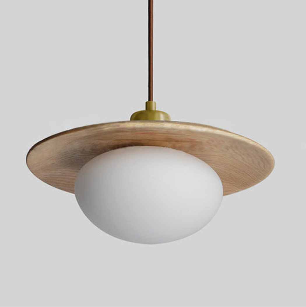 Bunn | Wood Disc and Milk Glass Pendant Light