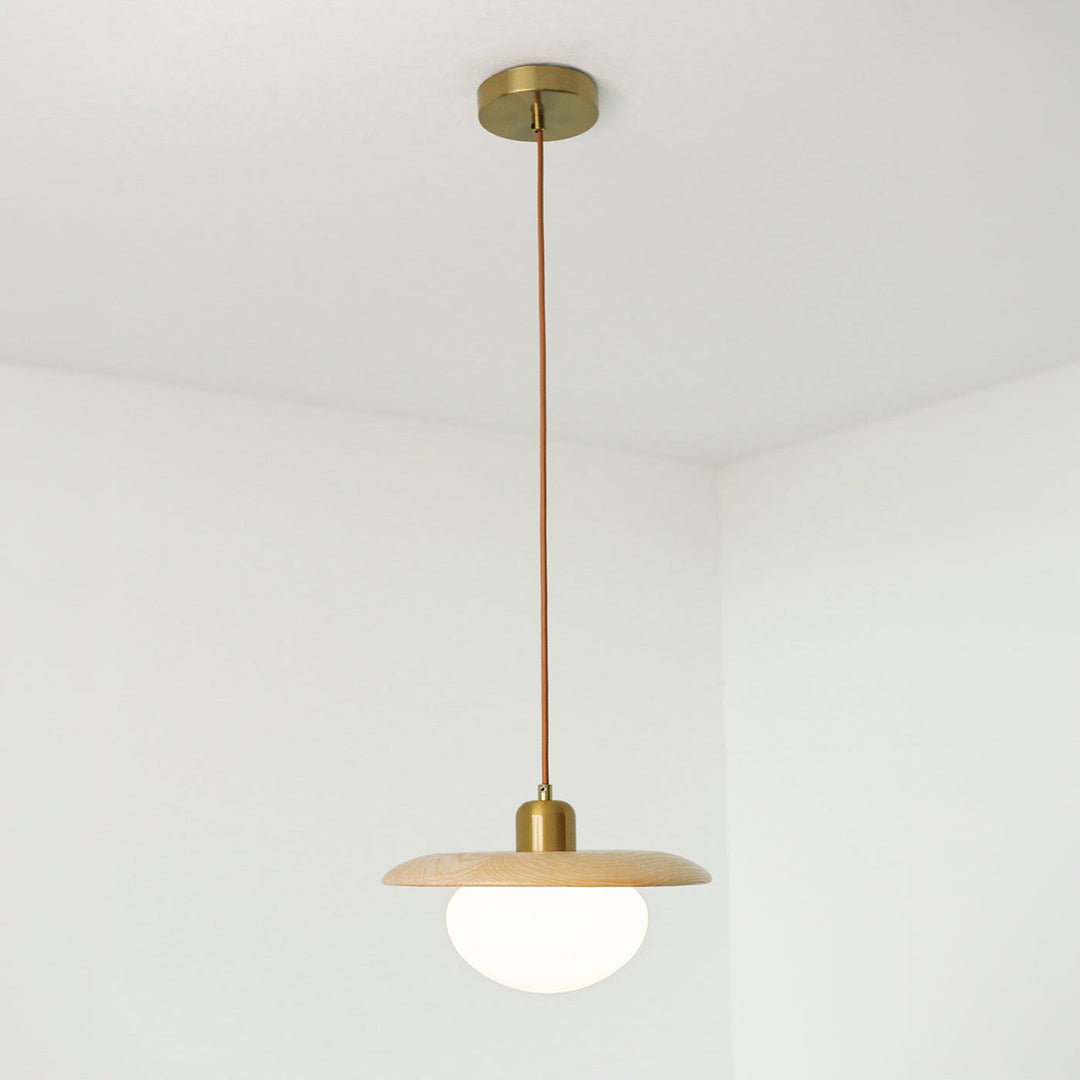 Bunn | Wood Disc and Milk Glass Pendant Light