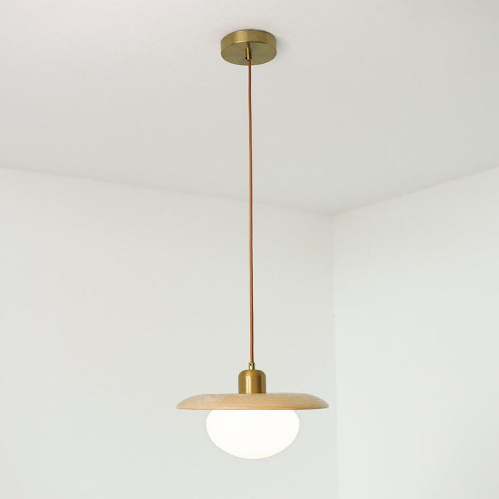 Bunn | Wood Disc and Milk Glass Pendant Light