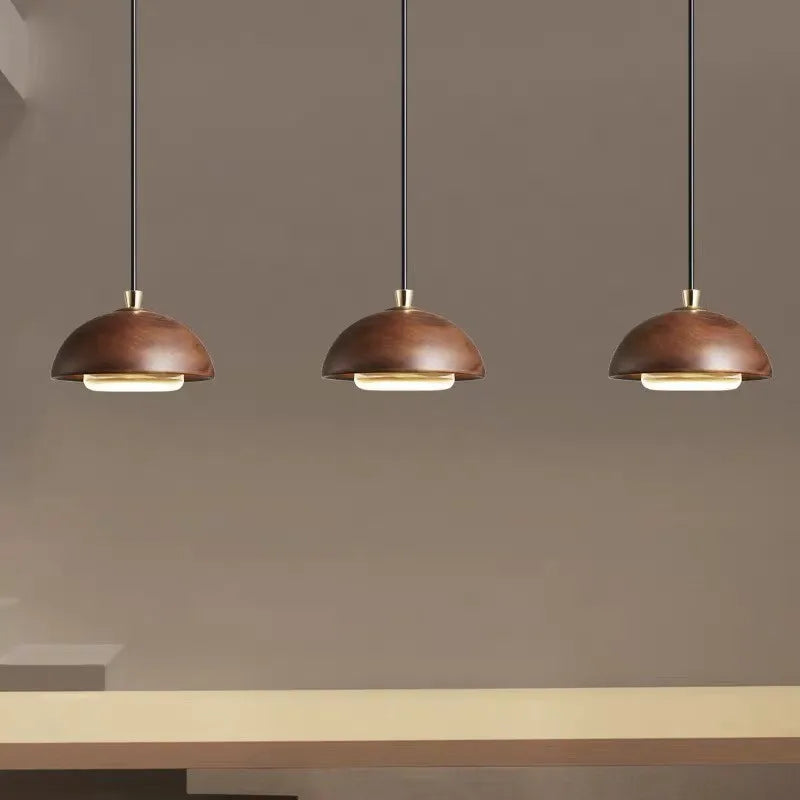 Kuri | Wood &amp; Brass Dome Pendant Light