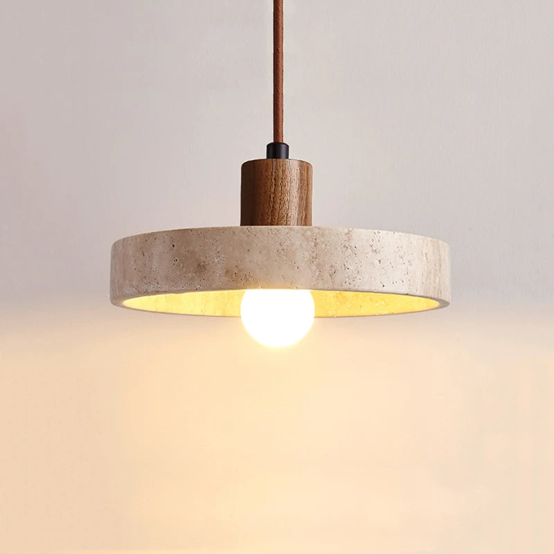 Taro | Travertine & Wood Pendant Light