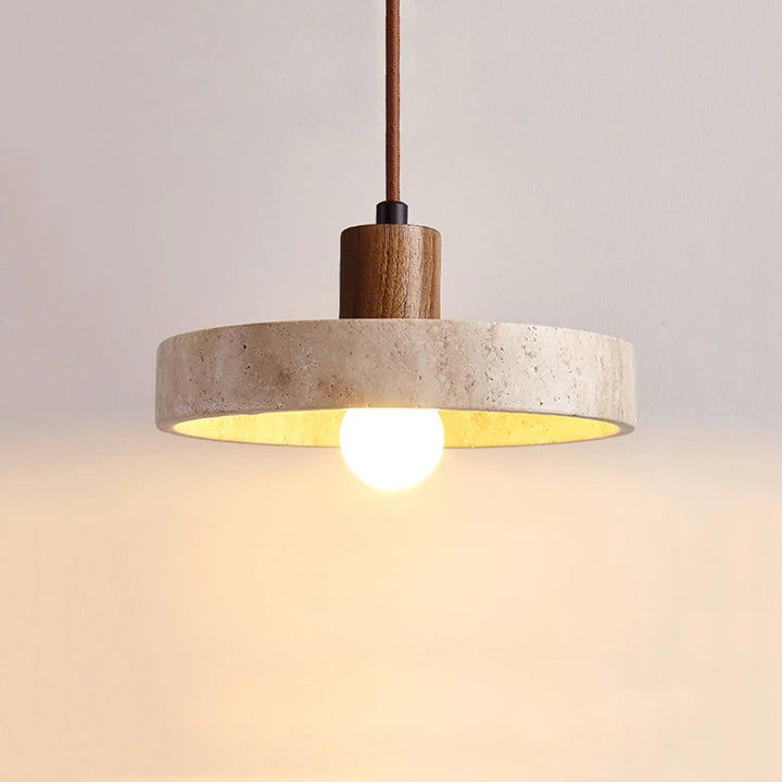 Taro | Travertine & Wood Pendant Light