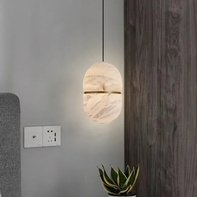 Obi Capsule | Alabaster &amp; Brass Pendant Light