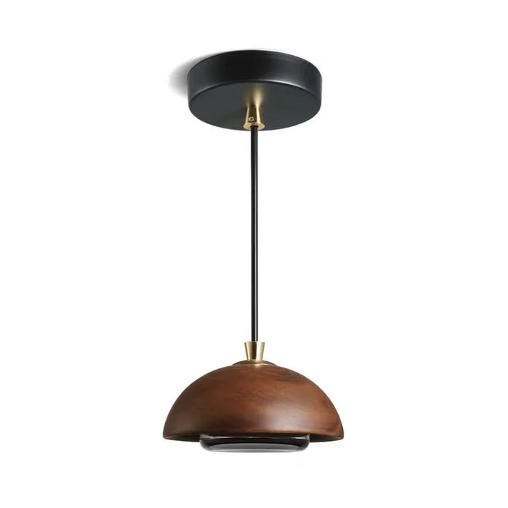 Kuri | Wood &amp; Brass Dome Pendant Light