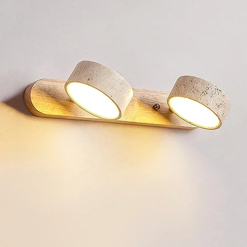Dova | Travertine Stone &amp; Wood Wall Light