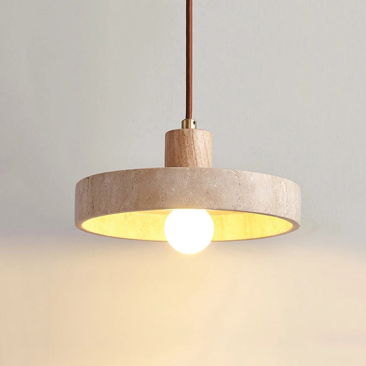 Taro | Travertine & Wood Pendant Light