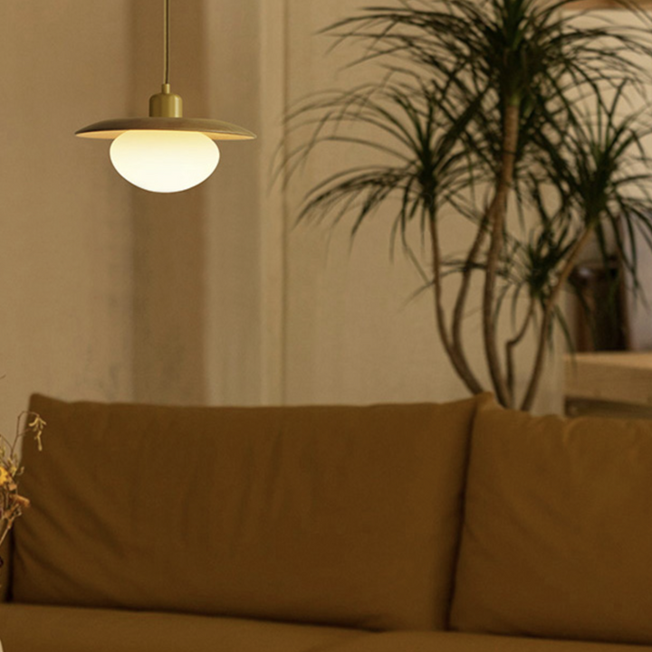 Bunn | Wood Disc and Milk Glass Pendant Light