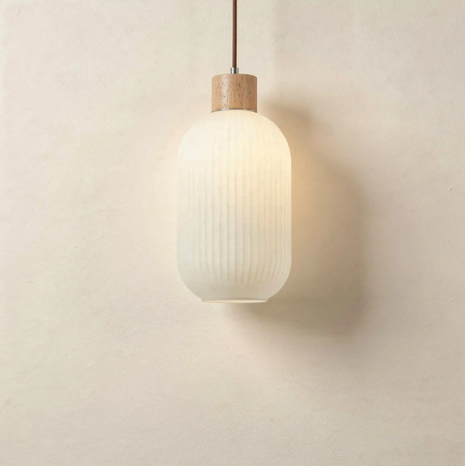 Hai Lantern | Wood and Milk Glass Pendant Light