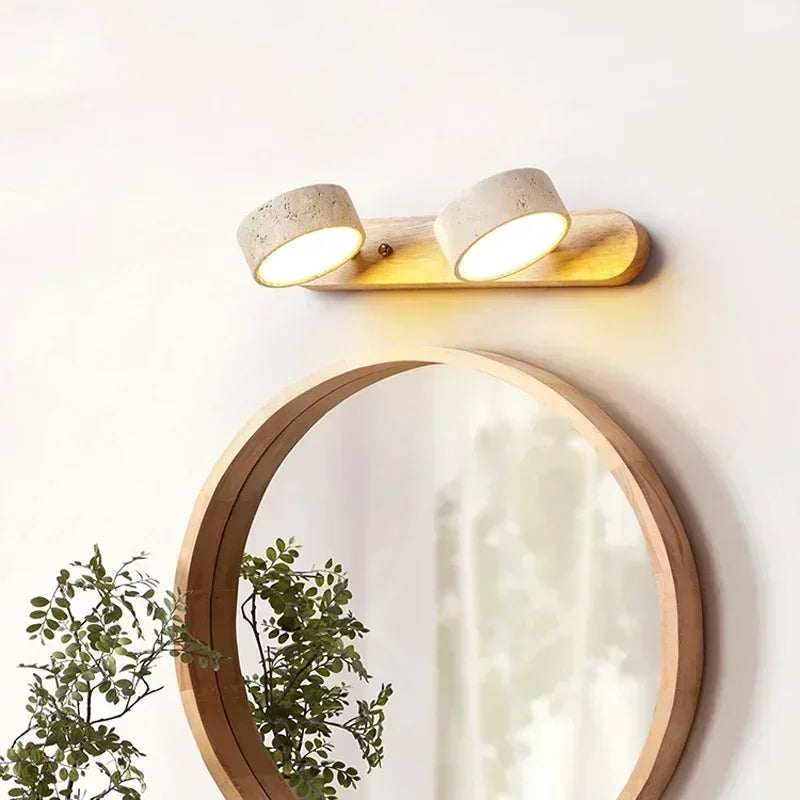 Dova | Travertine Stone &amp; Wood Wall Light