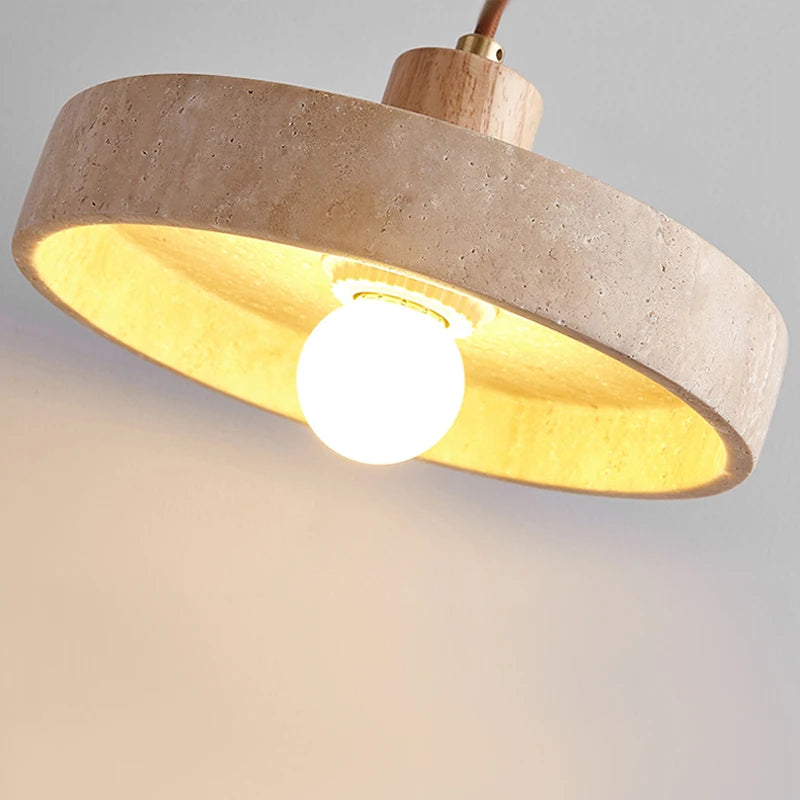 Taro | Travertine & Wood Pendant Light