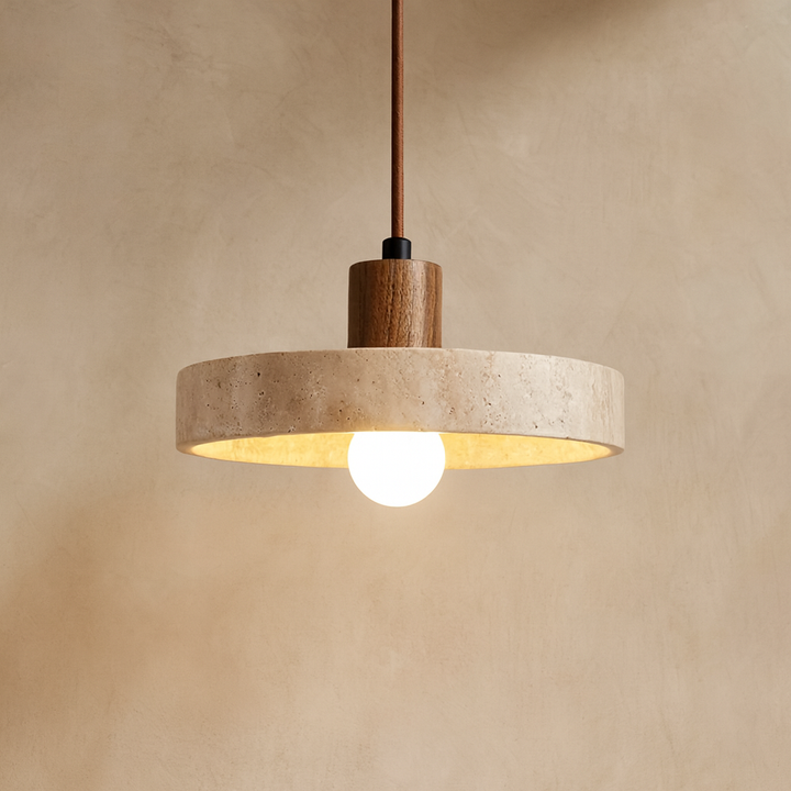 Taro | Travertine & Wood Pendant Light