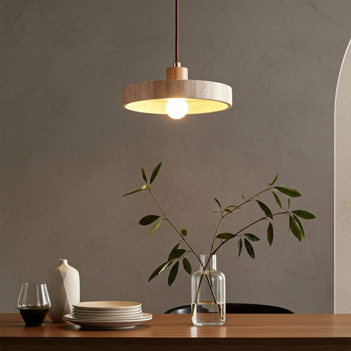 Taro | Travertine & Wood Pendant Light