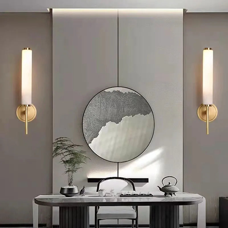 Alekos | Marble and Brass Wall Sconce for Bedroom & Entryway