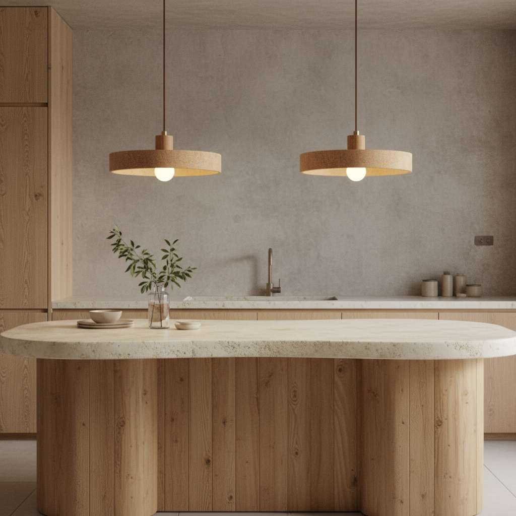 Taro | Travertine & Wood Pendant Light