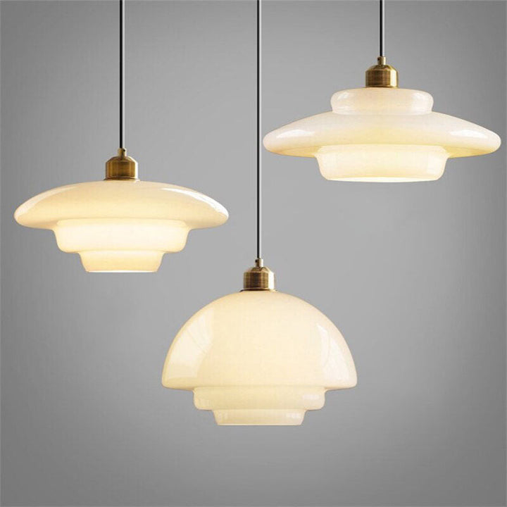 Modern Milk Glass Pendant Lights- Mid Century Pendant Light- Rowan - Louve Lights