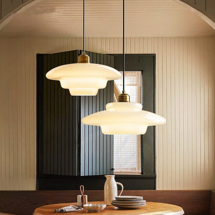 Modern Milk Glass Pendant Lights- Mid Century Pendant Light- Rowan - Louve Lights