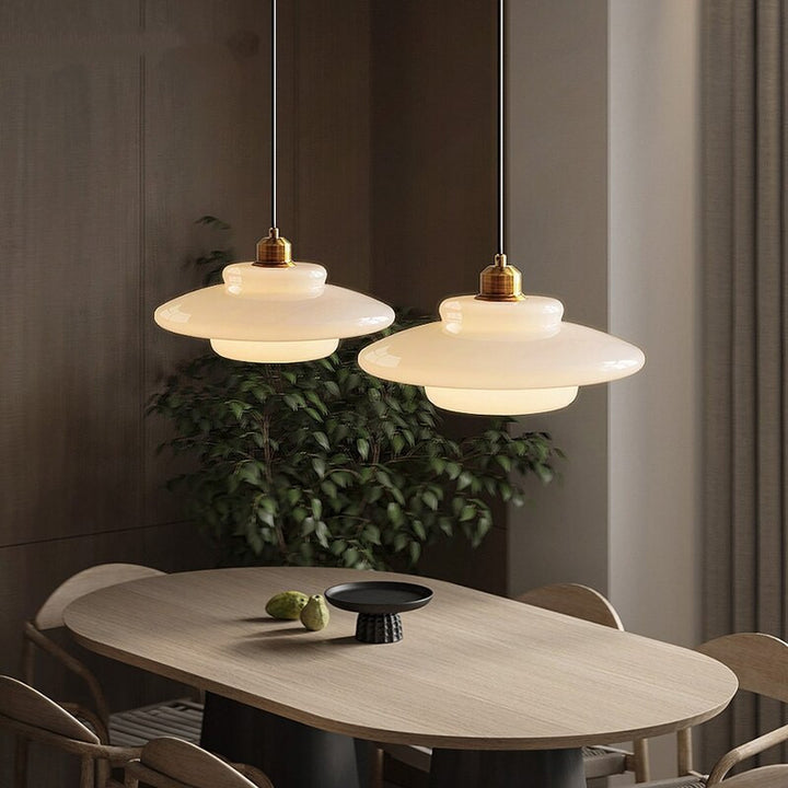 Modern Milk Glass Pendant Lights- Mid Century Pendant Light- Rowan - Louve Lights