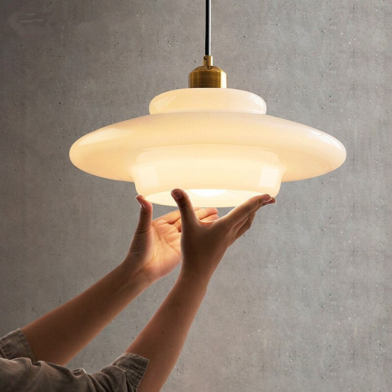Modern Milk Glass Pendant Lights- Mid Century Pendant Light- Rowan - Louve Lights