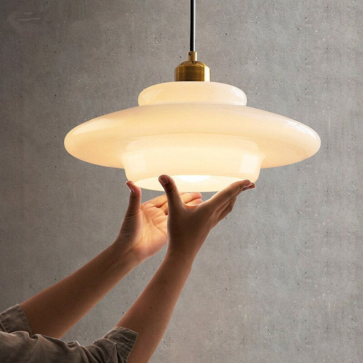 Modern Milk Glass Pendant Lights- Mid Century Pendant Light- Rowan - Louve Lights