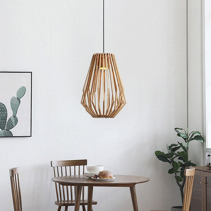 Solid Wood Pendant Light - Geometric Wooden Cage Light - Yana - Louve Lights