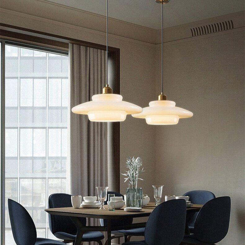 Modern Milk Glass Pendant Lights- Mid Century Pendant Light- Rowan - Louve Lights