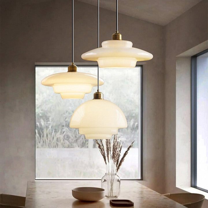 Modern Milk Glass Pendant Lights- Mid Century Pendant Light- Rowan - Louve Lights