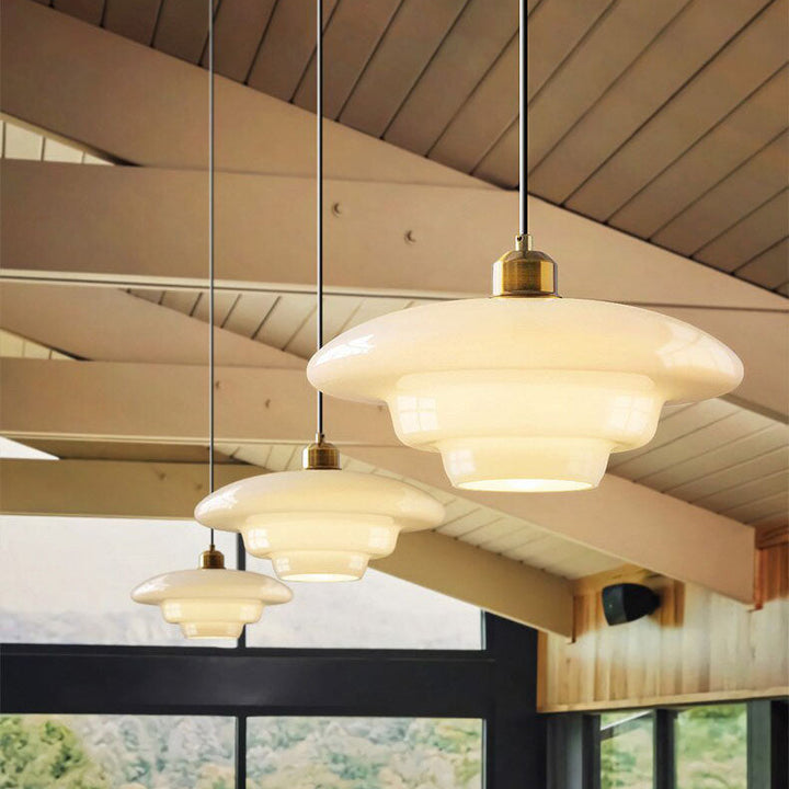 Modern Milk Glass Pendant Lights- Mid Century Pendant Light- Rowan - Louve Lights