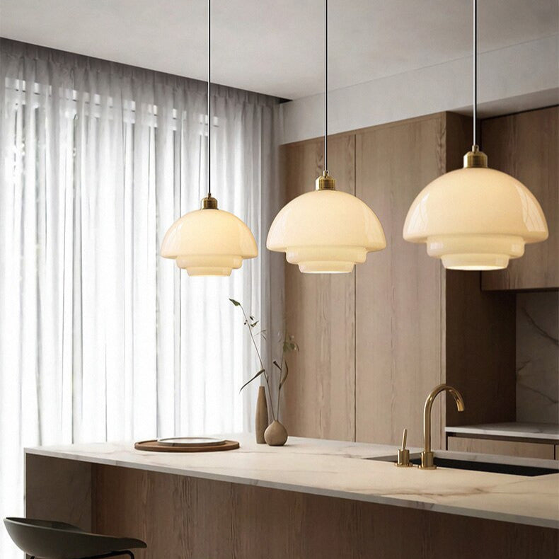 Modern Milk Glass Pendant Lights- Mid Century Pendant Light- Rowan - Louve Lights