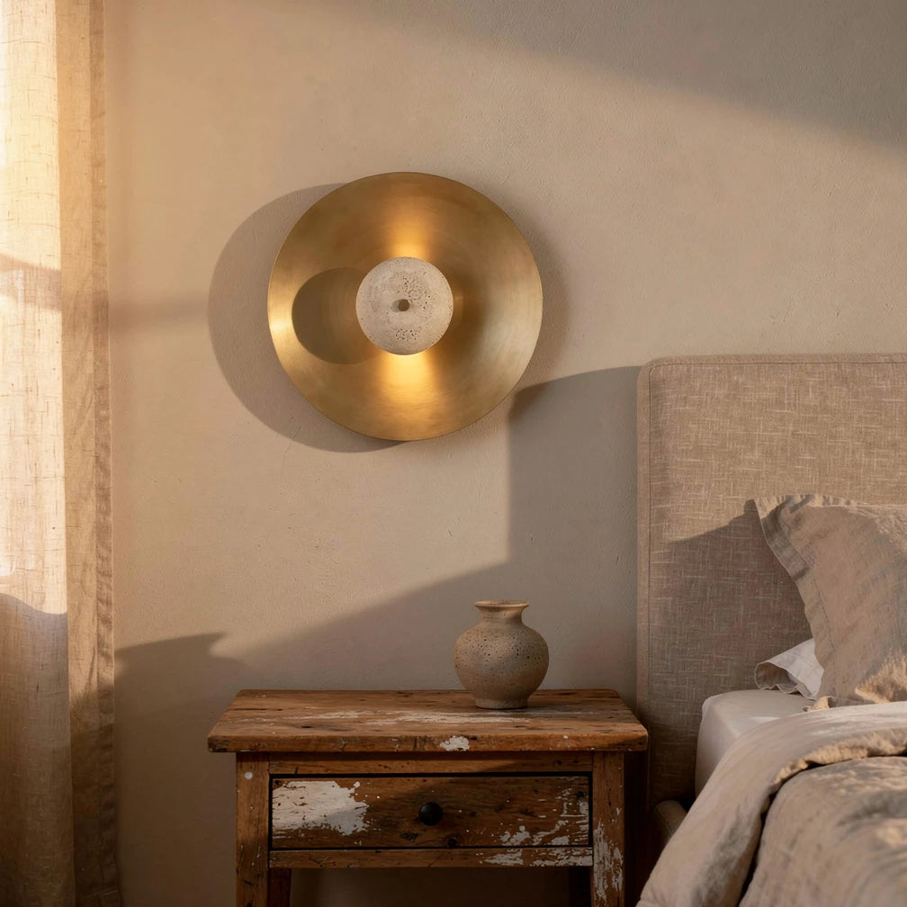 Toki | Brass Disc &amp; Stone Wall Light