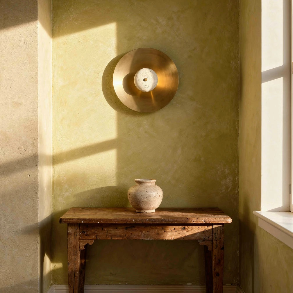 Toki | Brass Disc &amp; Stone Wall Light