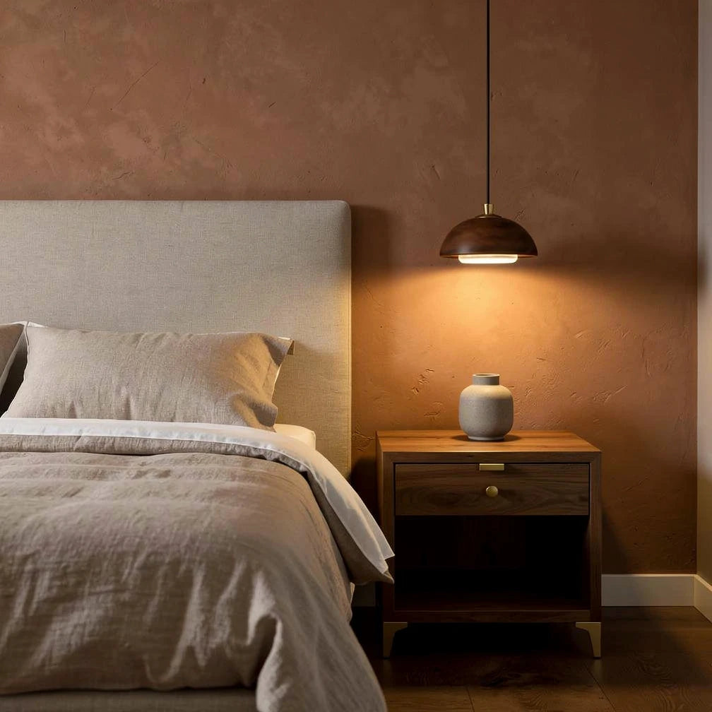 Kuri | Wood &amp; Brass Dome Pendant Light