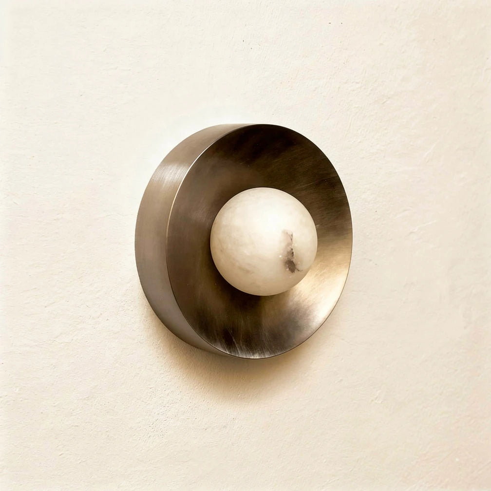 Volta | Alabaster and Steel Round Wall Light