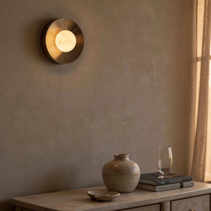 Volta | Alabaster and Steel Round Wall Light