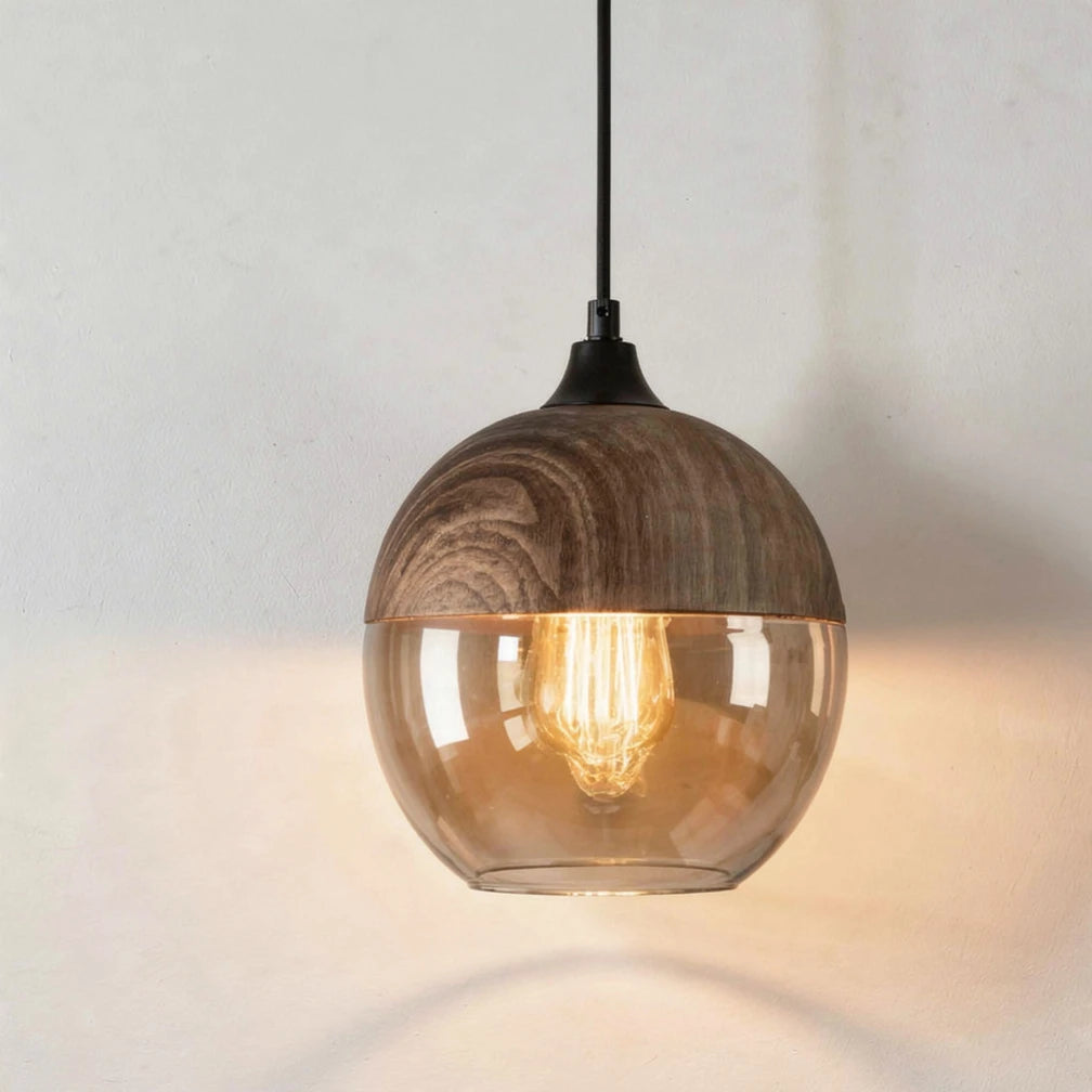 Arno | Amber Glass and Wood Pendant Light