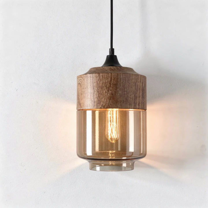 Arno | Amber Glass and Wood Pendant Light